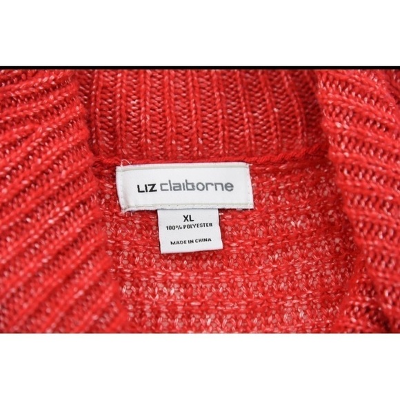 Liz Claiborne Red Cable Knit Cowl Neck Sweater Metallic Christmas Womens Sz XL - Picture 6 of 6
